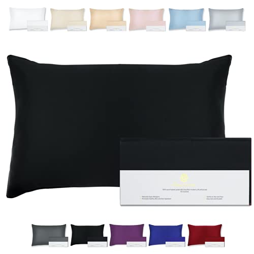 100% Pure Mulberry Silk Pillowcase for Hair and Skin, 19 Momme Both Sides, Hidden Zipper - Natural Hypoallergenic Silk Pillow Case (1pc Queen - 20" x 30", Midnight)