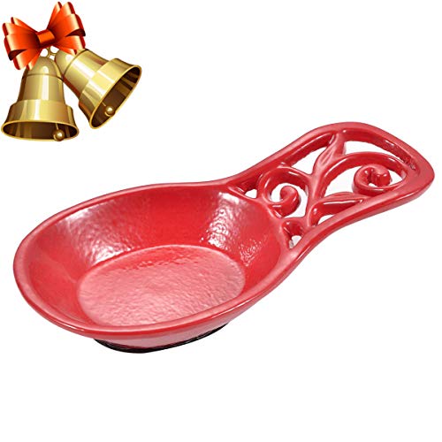 Kitchen Spoon Rest Cast Iron Utensil Rest Ladle Spoon Holder for Stove Top Cooking Home Decor-Red Color
