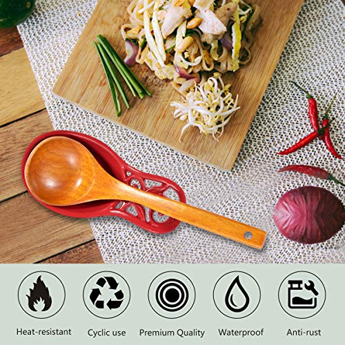 Kitchen Spoon Rest Cast Iron Utensil Rest Ladle Spoon Holder for Stove Top Cooking Home Decor-Red Color
