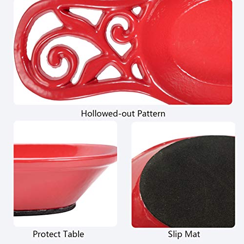 Kitchen Spoon Rest Cast Iron Utensil Rest Ladle Spoon Holder for Stove Top Cooking Home Decor-Red Color
