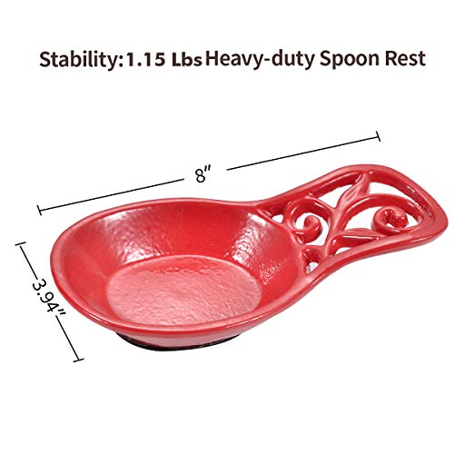 Kitchen Spoon Rest Cast Iron Utensil Rest Ladle Spoon Holder for Stove Top Cooking Home Decor-Red Color