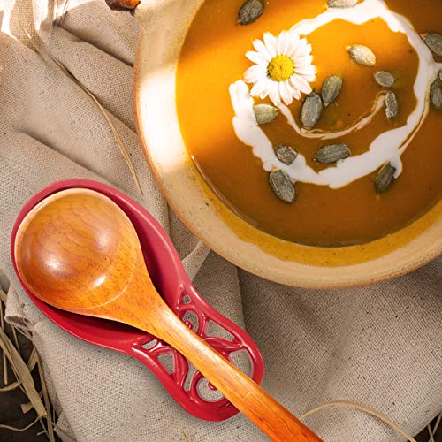 Kitchen Spoon Rest Cast Iron Utensil Rest Ladle Spoon Holder for Stove Top Cooking Home Decor-Red Color