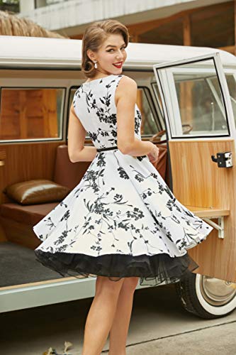 GRACE KARIN Boatneck Sleeveless Vintage Tea Dress with Belt