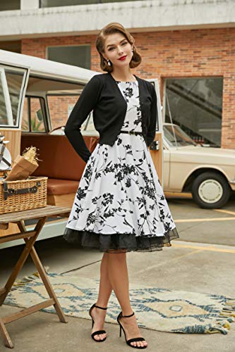 GRACE KARIN Boatneck Sleeveless Vintage Tea Dress with Belt