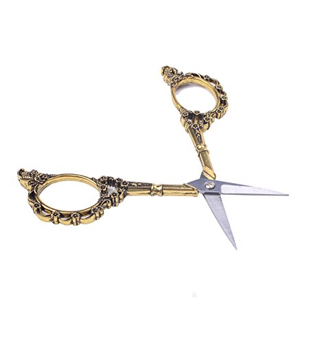 BIHRTC Pack of 2 Vintage European Style Plum Blossom Scissors for Embroidery, Sewing, Craft, Art Work & Everyday Use (Copper,Gold)