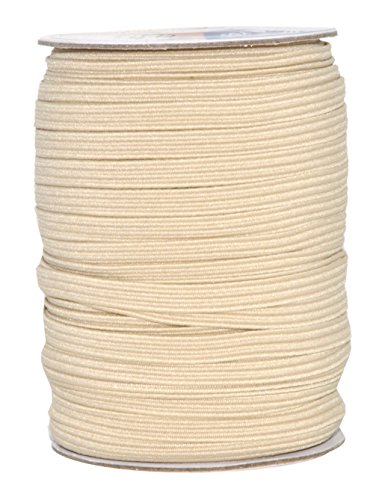 Mandala Crafts Flat Elastic Band, Braided Stretch Strap Cord Roll for Sewing and Crafting; 1/4 inch 6mm 50 Yards Cream