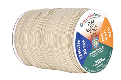 Mandala Crafts Flat Elastic Band, Braided Stretch Strap Cord Roll for Sewing and Crafting; 1/4 inch 6mm 50 Yards Cream