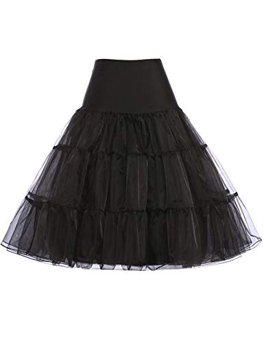GRACE KARIN Women's Crinoline Slips Full Poof Layered Layered Petticoat Underskirt for Dress (Black,L)