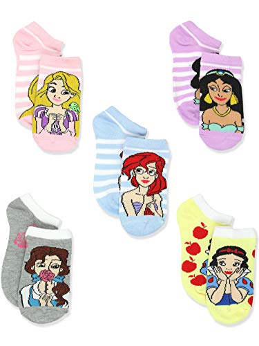 Disney Princess Girls 5 pack No Show Sock Set (Shoe: 10-4 (Sock: 6-8), Princess Stripes No Show)