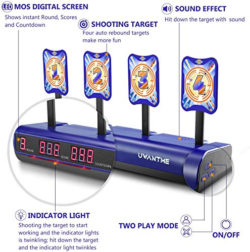 UWANTME Electronic Shooting Target Scoring Auto Reset Digital Targets for Nerf Guns Toys, Ideal Gift Toy for Kids-Boys & Girls