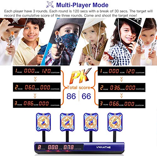 UWANTME Electronic Shooting Target Scoring Auto Reset Digital Targets for Nerf Guns Toys, Ideal Gift Toy for Kids-Boys & Girls