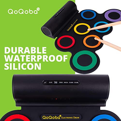 QoQoba Electronic Drum Set for Kids | Adult Beginner Pro MIDI Drum Practice Pad Kit Incl. Foldable Headphone | Drum Sticks | Great Holiday Birthday Gift for Kids Drum Set (RAINBOW)