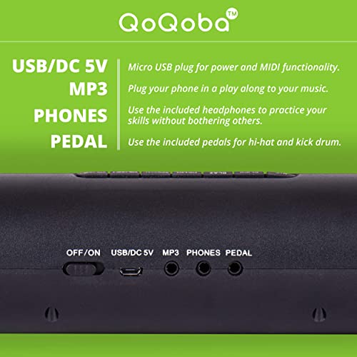 QoQoba Electronic Drum Set for Kids | Adult Beginner Pro MIDI Drum Practice Pad Kit Incl. Foldable Headphone | Drum Sticks | Great Holiday Birthday Gift for Kids Drum Set (RAINBOW)