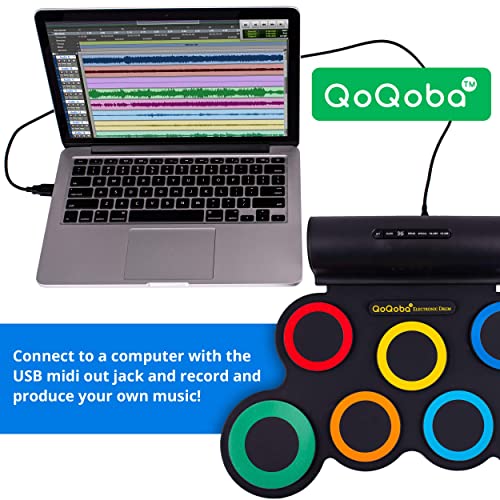 QoQoba Electronic Drum Set for Kids | Adult Beginner Pro MIDI Drum Practice Pad Kit Incl. Foldable Headphone | Drum Sticks | Great Holiday Birthday Gift for Kids Drum Set (RAINBOW)