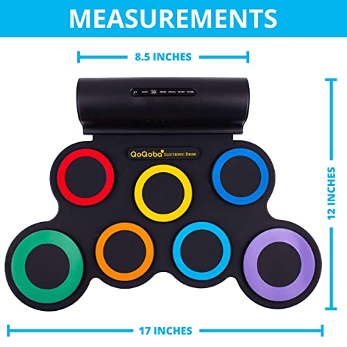 QoQoba Electronic Drum Set for Kids | Adult Beginner Pro MIDI Drum Practice Pad Kit Incl. Foldable Headphone | Drum Sticks | Great Holiday Birthday Gift for Kids Drum Set (RAINBOW)