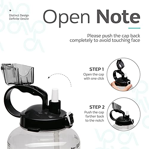 Venture Pal Large 1 Gallon/128 OZ (When Full) Motivational BPA Free Leakproof Water Bottle with Straw & Time Marker Perfect for Fitness Gym Camping Outdoor Sports-Clear-Black