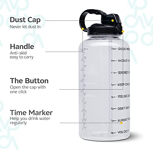 Venture Pal Large 1 Gallon/128 OZ (When Full) Motivational BPA Free Leakproof Water Bottle with Straw & Time Marker Perfect for Fitness Gym Camping Outdoor Sports-Clear-Black