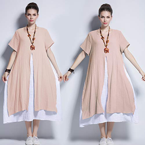 Peach Fake-Two-Piece Soft Dress for Plus Size - Y110