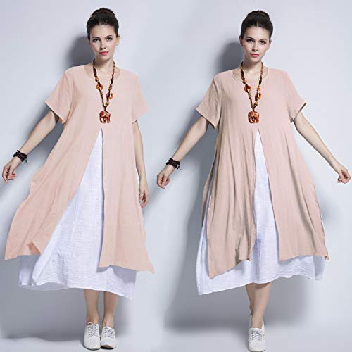 Peach Fake-Two-Piece Soft Dress for Plus Size - Y110