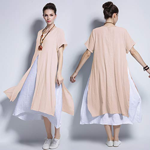 Peach Fake-Two-Piece Soft Dress for Plus Size - Y110