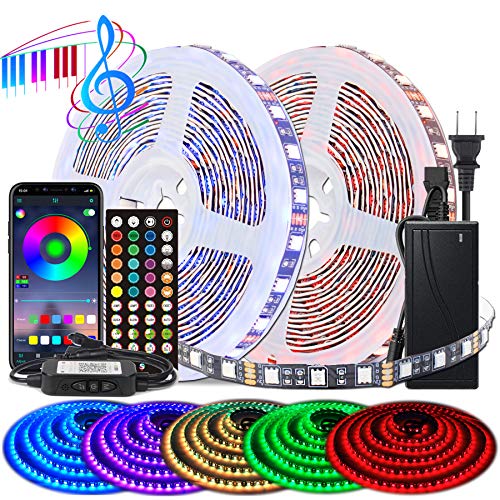LED Strip Lights BIHRTC RGB 600leds 32.8ft 10M Color Changing 5050 Flexible LED Rope Lighting LED Strip Lights Kit with 44 Keys IR Remote Controller and UL Power Supply for Bedroom Room Home Kitchen
