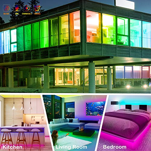 LED Strip Lights BIHRTC RGB 600leds 32.8ft 10M Color Changing 5050 Flexible LED Rope Lighting LED Strip Lights Kit with 44 Keys IR Remote Controller and UL Power Supply for Bedroom Room Home Kitchen