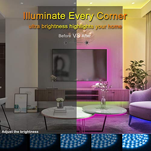 LED Strip Lights BIHRTC RGB 600leds 32.8ft 10M Color Changing 5050 Flexible LED Rope Lighting LED Strip Lights Kit with 44 Keys IR Remote Controller and UL Power Supply for Bedroom Room Home Kitchen