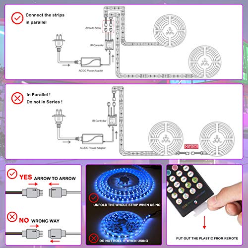 LED Strip Lights BIHRTC RGB 600leds 32.8ft 10M Color Changing 5050 Flexible LED Rope Lighting LED Strip Lights Kit with 44 Keys IR Remote Controller and UL Power Supply for Bedroom Room Home Kitchen