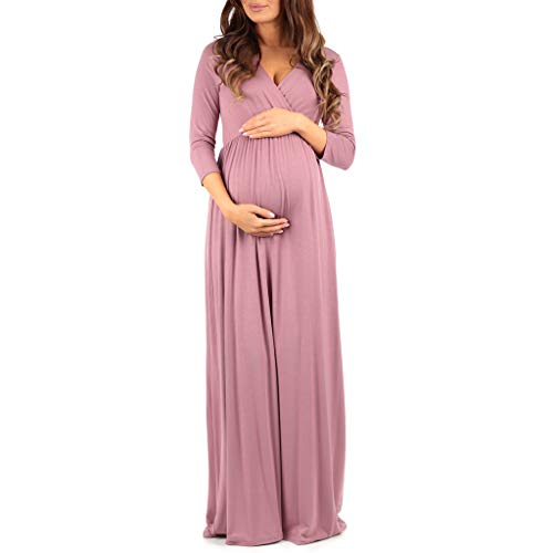 Maternity V-Neck 3/4 Sleeve Ruched Waist Dress