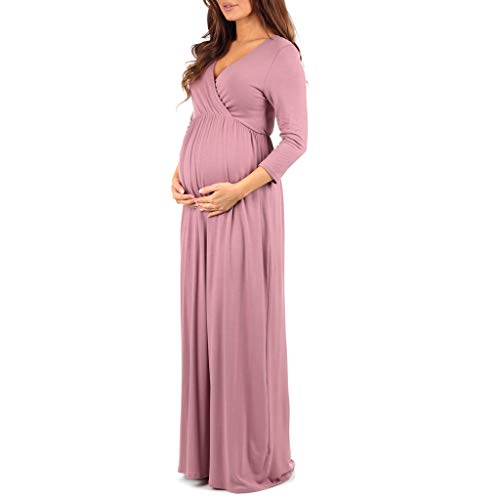 Maternity V-Neck 3/4 Sleeve Ruched Waist Dress