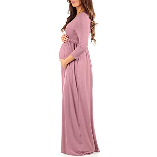 Maternity V-Neck 3/4 Sleeve Ruched Waist Dress