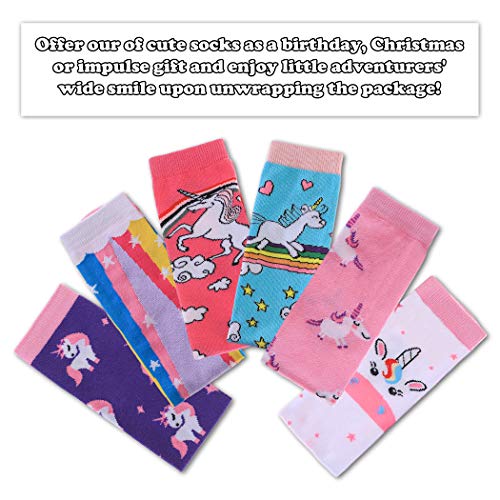 FNOVCO Girls Knee High Socks Cartoon Animal Patterns Cotton Over Calf Socks (6 Pairs Colour Unicorn)