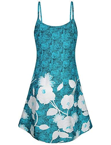 SeSe Code A Line Dress Women Casual Dresses for Juniors Summer Rose Flower Print Shirt Loose Fitted Tops Swing Flared Bottom Cami Tunic Green XL