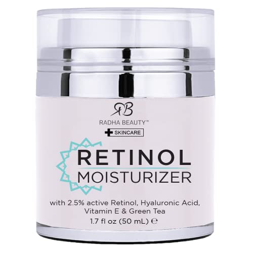 Radha Beauty Retinol Moisturizer Miracle Cream for Face - with Retinol, Hyaluronic Acid, Vitamin E and Green Tea. Best Night and Day Moisturizing Cream 1.7 fl oz.