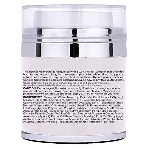 Radha Beauty Retinol Moisturizer Miracle Cream for Face - with Retinol, Hyaluronic Acid, Vitamin E and Green Tea. Best Night and Day Moisturizing Cream 1.7 fl oz.