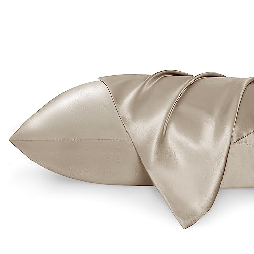 Bedsure Satin Pillowcase for Hair and Skin Queen - Taupe Silk Pillowcase 2 Pack 20x30 inches - Satin Pillow Cases Set of 2 with Envelope Closure