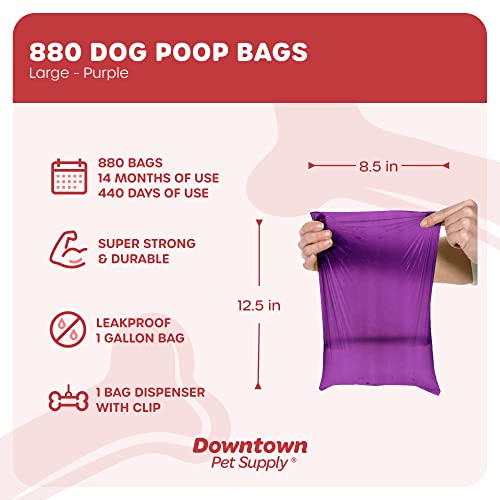 880 Pet Waste Bags, Dog Waste Bags, Bulk Poop Bags with Leash Clip and Bone Bag Dispenser - (880 Bags, Purple)