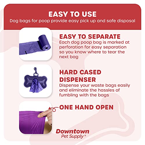 880 Pet Waste Bags, Dog Waste Bags, Bulk Poop Bags with Leash Clip and Bone Bag Dispenser - (880 Bags, Purple)