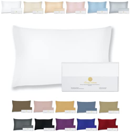 BEAUTY OF ORIENT - 100% Pure Mulberry Silk Pillowcase for Hair and Skin, 19 Momme Both Sides, Hidden Zipper, Natural Hypoallergenic Silk Pillow Case (1pc Queen - 20" x 30", Natural Undyed White)
