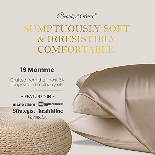 BEAUTY OF ORIENT - 100% Pure Mulberry Silk Pillowcase for Hair and Skin, 19 Momme Both Sides, Hidden Zipper, Natural Hypoallergenic Silk Pillow Case (1pc Queen - 20" x 30", Natural Undyed White)