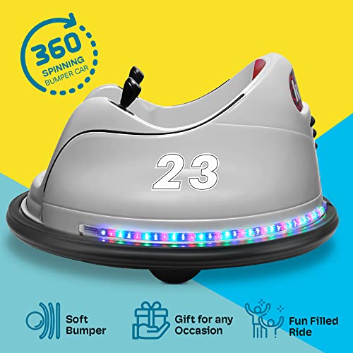 Kidzone DIY Race #00-99 6V Kids Toy Electric Ride On Bumper Car Vehicle Remote Control 360 Spin ASTM-Certified, Gray