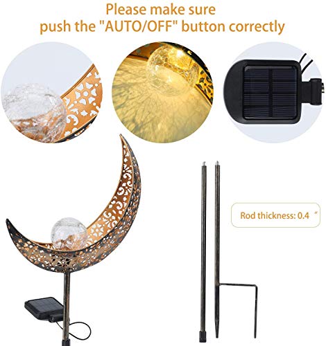 Garden Solar Light Outdoor Decorative - Moon Decor, Crackle Glass Ball Metal Garden Stake Light for Pathway, Lawn, Patio, Yard