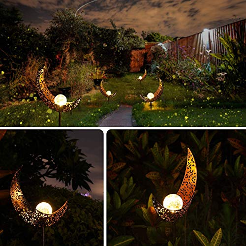 Garden Solar Light Outdoor Decorative - Moon Decor, Crackle Glass Ball Metal Garden Stake Light for Pathway, Lawn, Patio, Yard