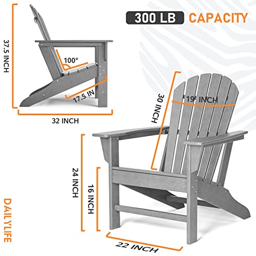 HDPE Adirondack Chair, Patio Outdoor Chairs, Plastic Resin Deck Chair, Painted Weather Resistant, for Deck, Garden, Backyard & Lawn Furniture, Fire Pit, Porch Seating by DAILYLIFE (Slate Gray)