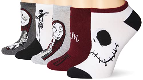 Disney womens Nightmare Before Christmas 5 Pack No Show Casual Sock, White Multi, Fits Sock Size 9-11 Fits Shoe Size 4-10.5 US