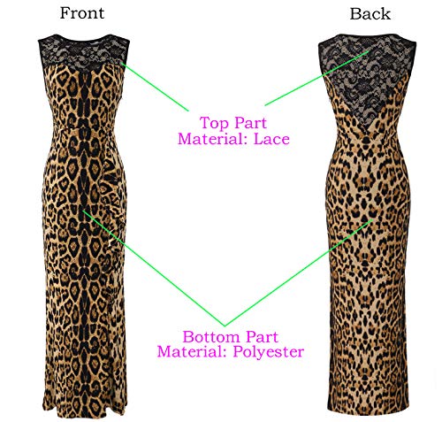 VFSHOW Womens Black Lace Brown Leopard Print Patchwork Ruched Ruffles High Split Casual Formal Evening Party Maxi Long Dress 3283 Leo XS