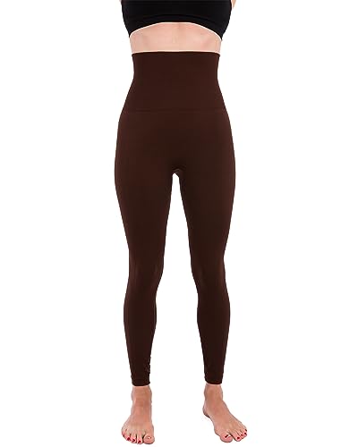 Homma Activewear Thick High Waist Tummy Compression Slimming Body Leggings Pant (Large, Brown)