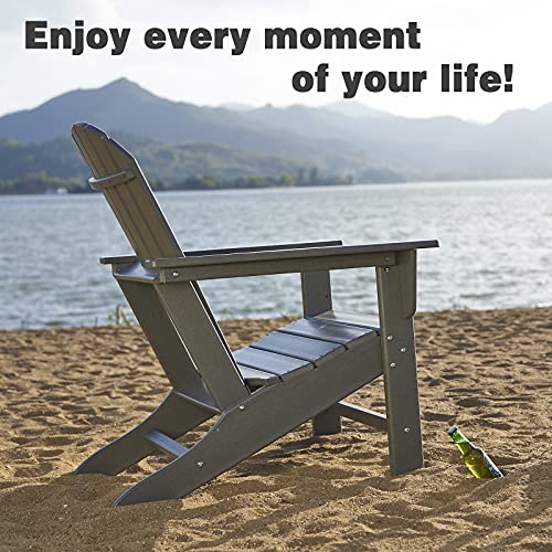 HDPE Adirondack Chair, Patio Outdoor Chairs, Plastic Resin Deck Chair, Painted Weather Resistant, for Deck, Garden, Backyard & Lawn Furniture, Fire Pit, Porch Seating by DAILYLIFE (Slate Gray)