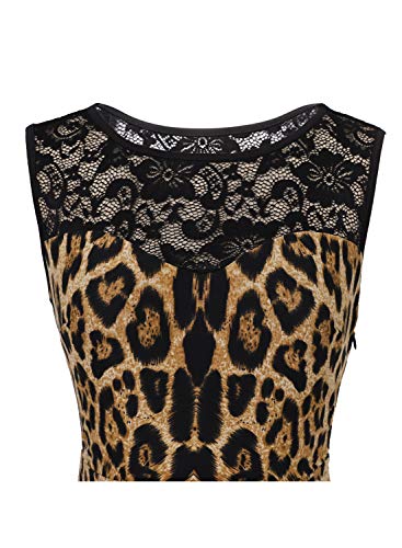 VFSHOW Womens Black Lace Brown Leopard Print Patchwork Ruched Ruffles High Split Casual Formal Evening Party Maxi Long Dress 3283 Leo XS