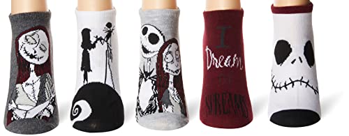 Disney womens Nightmare Before Christmas 5 Pack No Show Casual Sock, White Multi, Fits Sock Size 9-11 Fits Shoe Size 4-10.5 US